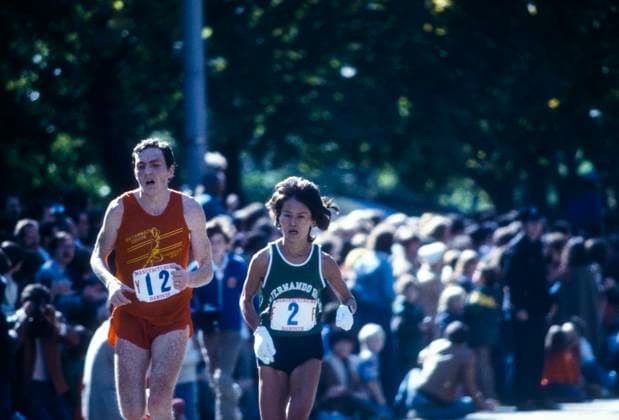 Miki Gorman competing in the 1979 NYC Marathon in Central Park, New York city Noxthirdxpartyxsales  (207512113)