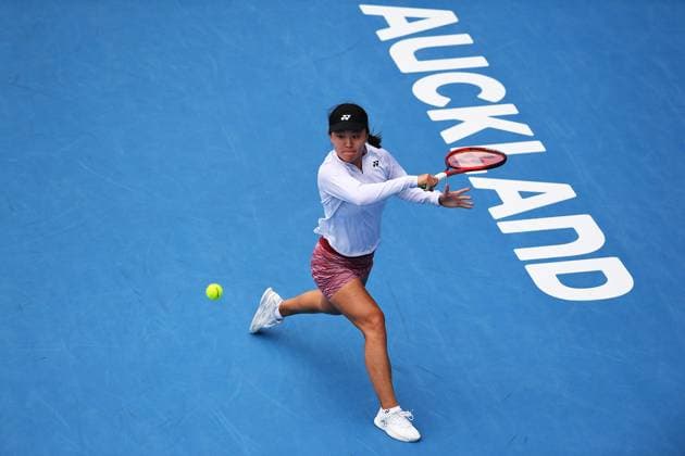 5th January 2022: Auckland, New Zealand: Lin Zhu of China during play on Day 4 of the 2023 Womens s ASB Classic. ASB Tennis Centre, Auckland, New Zealand.  ActionPlus12464864 ChrisxSymes