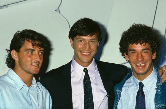 Ravezzani LaPresse anni 80 Genova - Italia storico calcio Gianluca Vialli Nella foto: i calciatori della Sampdoria Gianluca Vialli, Walter Zenga e Roberto Mancini  Copyright: xRavezzanix