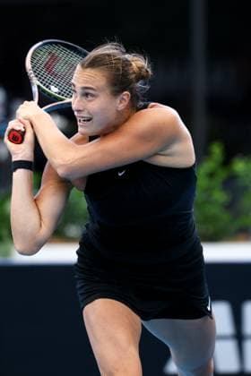 ADELAIDE, AUSTRALIA - JANUARY 07: Aryna Sabalenka of Belarus hits a backhand during the Adelaide International tennis match between Irina-Camelia Begu of Romania and Aryna Sabalenka of Belarus at Memorial Drive on January 07, 2023 in Adelaide, Australia. (Photo by Peter Mundy Speed Media Icon Sportswire) TENNIS: JAN 07 - Adelaide International Icon2301070050