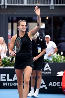 ADELAIDE, AUSTRALIA - JANUARY 07: Aryna Sabalenka of Belarus celebrates a win during the Adelaide International tennis match between Irina-Camelia Begu of Romania and Aryna Sabalenka of Belarus at Memorial Drive on January 07, 2023 in Adelaide, Australia. (Photo by Peter Mundy Speed Media Icon Sportswire) TENNIS: JAN 07 - Adelaide International Icon2301070056