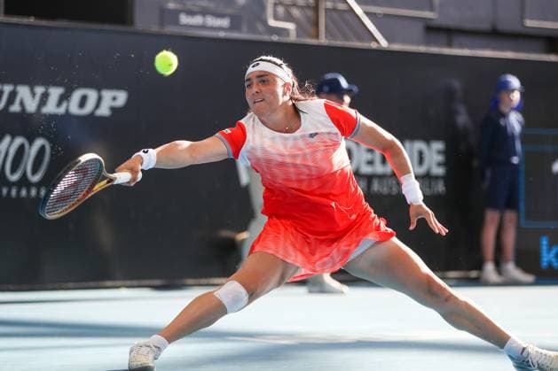 TENNIS ADELAIDE INTERNATIONAL, Ons Jabeur of Tunisia in her match against Linda Noskova of Czechia during the 2023 Adelaide International Tennis Tournament at the Memorial Drive Tennis Centre in Adelaide, Saturday, January 7, 2023. ( NO ARCHIVING, EDITORIAL USE ONLY, NO USE IN BOOKS WITHOUT CONSENT ADELAIDE SOUTH AUSTRALIA AUSTRALIA  Copyright: xMATTxTURNERx 20230107001749702130