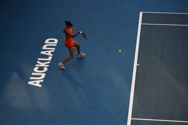 7th January 2022: Auckland, New Zealand: Rebeka Masarova of Spain during play on Semi Finals day of the 2023 Womens s ASB Classic. ASB Tennis Centre, Auckland, New Zealand.  ActionPlus12465508 ChrisxSymes