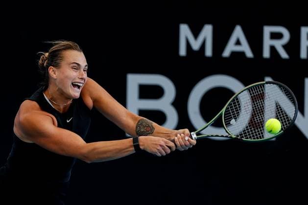 TENNIS ADELAIDE INTERNATIONAL, Aryna Sabalenka during her match against Linda Noskova of Czechia in the Womens Singles Final 2023 Adelaide International Tennis Tournament at the Memorial Drive Tennis Centre in Adelaide, Sunday, January 8, 2023. ( NO ARCHIVING, EDITORIAL USE ONLY, NO USE IN BOOKS WITHOUT CONSENT ADELAIDE SOUTH AUSTRALIA AUSTRALIA  Copyright: xMATTxTURNERx 20230108001750068115
