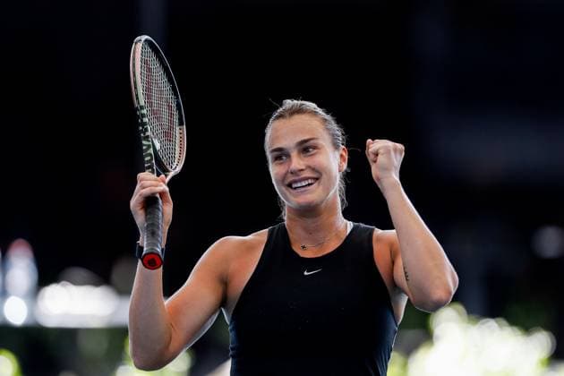 TENNIS ADELAIDE INTERNATIONAL, Aryna Sabalenka celebrates victory during her match against Linda Noskova of Czechia in the Womens Singles Final 2023 Adelaide International Tennis Tournament at the Memorial Drive Tennis Centre in Adelaide, Sunday, January 8, 2023. ( NO ARCHIVING, EDITORIAL USE ONLY, NO USE IN BOOKS WITHOUT CONSENT ADELAIDE SOUTH AUSTRALIA AUSTRALIA  Copyright: xMATTxTURNERx 20230108001750074582