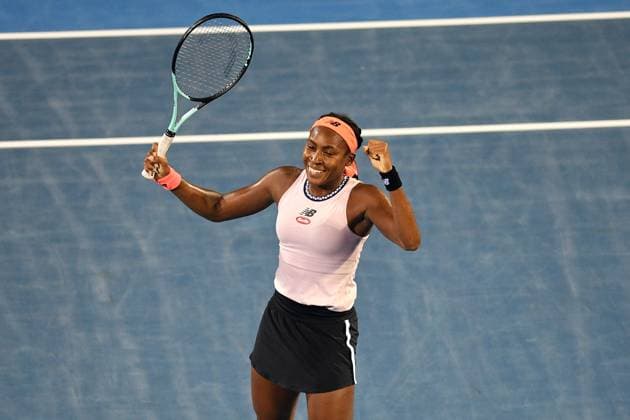 8th January 2022: Auckland, New Zealand: Coco Gauff of the USA celebrates her win over Rebeka Masarova of Spain during her singles Final match of the 2023 Womens s ASB Classic. ASB Tennis Centre, Auckland, New Zealand.  ActionPlus12466046 ChrisxSymes