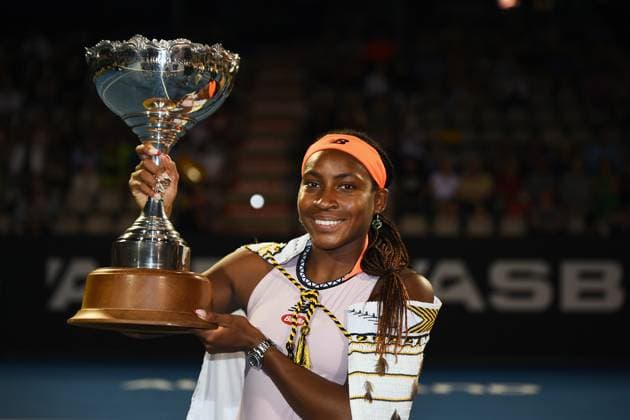 8th January 2022: Auckland, New Zealand: USA s Coco Gauff with the winners trophy after winning the ASB Classic at the ASB Tennis Arena, Auckland, New Zealand on Sunday 8 January 2023.  ActionPlus12466049 ChrisxSymes