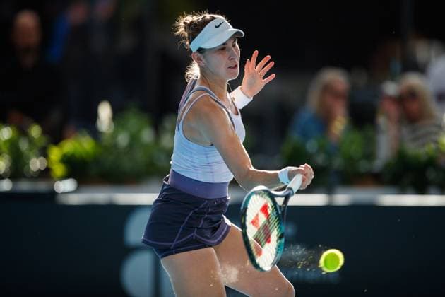 TENNIS ADELAIDE INTERNATIONAL, Belinda Bencic of Switzerland in her match against Garbine Muguruza of Spain during the 2023 Adelaide International Tennis Tournament at the Memorial Drive Tennis Centre in Adelaide, Monday, January 9, 2023. ( NO ARCHIVING, EDITORIAL USE ONLY, NO USE IN BOOKS WITHOUT CONSENT ADELAIDE SOUTH AUSTRALIA AUSTRALIA  Copyright: xMATTxTURNERx 20230109001750423602