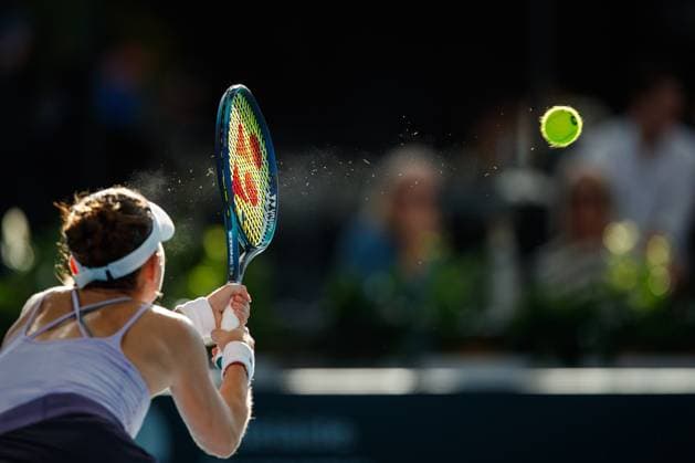 TENNIS ADELAIDE INTERNATIONAL, Belinda Bencic of Switzerland in her match against Garbine Muguruza of Spain during the 2023 Adelaide International Tennis Tournament at the Memorial Drive Tennis Centre in Adelaide, Monday, January 9, 2023. ( NO ARCHIVING, EDITORIAL USE ONLY, NO USE IN BOOKS WITHOUT CONSENT ADELAIDE SOUTH AUSTRALIA AUSTRALIA  Copyright: xMATTxTURNERx 20230109001750424825