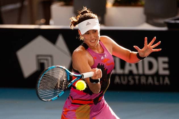 TENNIS ADELAIDE INTERNATIONAL, Garbine Muguruza of Spain in her match against Belinda Bencic of Switzerland during the 2023 Adelaide International Tennis Tournament at the Memorial Drive Tennis Centre in Adelaide, Monday, January 9, 2023. ( NO ARCHIVING, EDITORIAL USE ONLY, NO USE IN BOOKS WITHOUT CONSENT ADELAIDE SOUTH AUSTRALIA AUSTRALIA  Copyright: xMATTxTURNERx 20230109001750428563