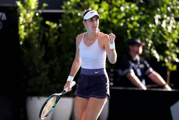 ADELAIDE, AUSTRALIA - JANUARY 09: Belinda Bencic of Switzerland reacts on a point during the Adelaide International tennis match between Garbine Muguruza of Spain and Belinda Bencic of Switzerland at Memorial Drive on January 09, 2023 in Adelaide, Australia. (Photo by Peter Mundy Speed Media Icon Sportswire) TENNIS: JAN 09 - Adelaide International Icon2301090031