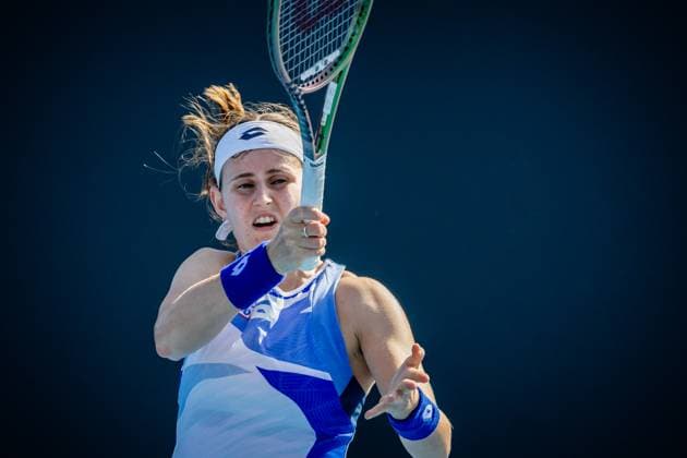 Belgian Greet Minnen pictured in action during a first round game of the women s qualifications between Belgian Minnen WTA, Tennis Damen 223) and Swiss Waltert (WTA 129) ahead of the Australian Open tennis Grand Slam, Tuesday 10 January 2023 in Melbourne Park, Melbourne, Australia. PATRICKxHAMILTON  x58020657x