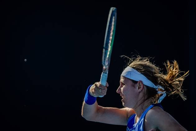 Belgian Greet Minnen pictured in action during a first round game of the women s qualifications between Belgian Minnen WTA, Tennis Damen 223) and Swiss Waltert (WTA 129) ahead of the Australian Open tennis Grand Slam, Tuesday 10 January 2023 in Melbourne Park, Melbourne, Australia. PATRICKxHAMILTON  x58020663x