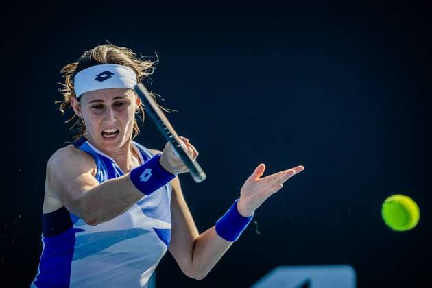 Belgian Greet Minnen pictured in action during a first round game of the women s qualifications between Belgian Minnen WTA, Tennis Damen 223) and Swiss Waltert (WTA 129) ahead of the Australian Open tennis Grand Slam, Tuesday 10 January 2023 in Melbourne Park, Melbourne, Australia. PATRICKxHAMILTON  x58020673x