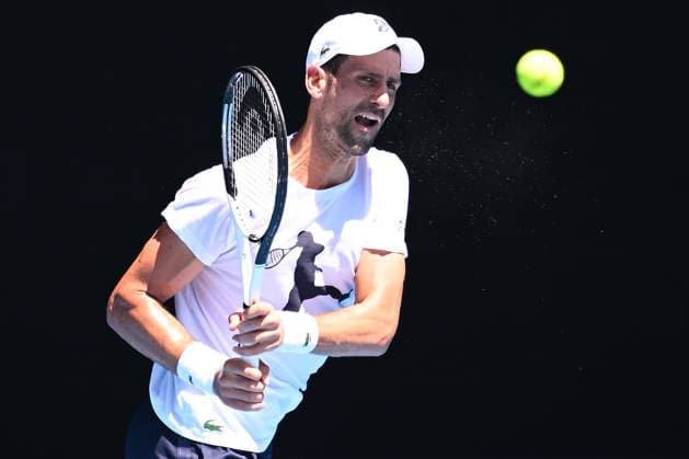 AUSTRALIAN OPEN PRACTICE, Novak Djokovic of Serbia in action against Daniil Medvedev of Russia during an Australian Open practice match at Melbourne Park in Melbourne, Wednesday, January 11, 2023. ( NO ARCHIVING, EDITORIAL USE ONLY, NO USE IN BOOKS WITHOUT CONSENT MELBOURNE VIC AUSTRALIA  Copyright: xJAMESxROSSx 20230111001750993408