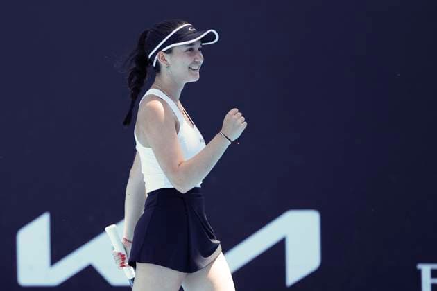 Eva Lys makes fist and cheers,Cheers,Joy,Emotion, Australian Open 2023, Qualifier in Melbourne, Victoria, Australia Copyright: xJuergenxHasenkopfx