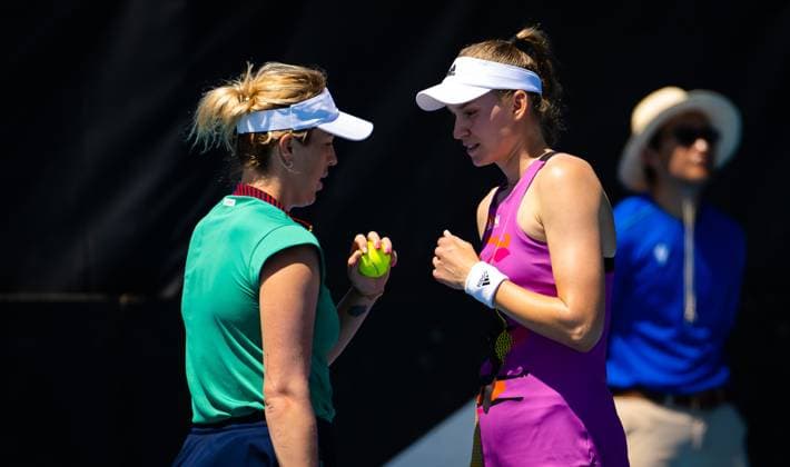 January 10, 2023, ADELAIDE, AUSTRALIA: Anastasia Pavlyuchenkova of Russia & Elena Rybakina of Kazakhstan playing doubles at the 2023 Adelaide International 2 WTA, Tennis Damen 500 tennis tournament ADELAIDE AUSTRALIA - ZUMAa181 20230110_zaa_a181_010 Copyright: xRobxPrangex