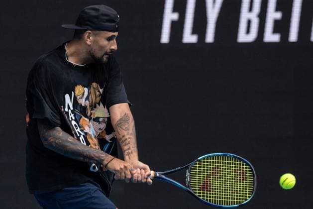 NICK KYRGIOS PRESSER, Australian tennis player Nick Kyrgios during a 2023 practice session Australian Open tennis tournament at Rod Laver Arena in Melbourne, Thursday, January 12, 2023. ( NO ARCHIVING, EDITORIAL USE ONLY, NO USE IN BOOKS WITHOUT CONSENT MELBOURNE VICTORIA AUSTRALIA  Copyright: xDIEGOxFEDELEx 20230112001751315421