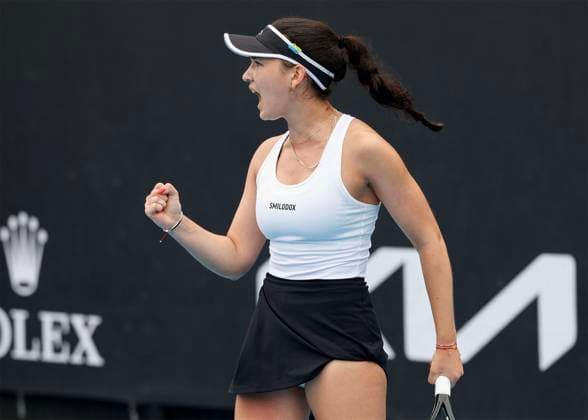 Eva Lys makes fist and cheers, jubilation, joy, emotion,Australian Open Qualifier,Melbourne Park Melbourne,Victoria Australia Copyright: xJuergenxHasenkopfx