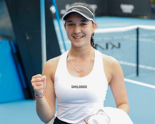 Eva Lys cheers after victory,jubilation,joy,emotion,Australian Open qualifier,Melbourne Park Melbourne,Victoria Australia Copyright: xJuergenxHasenkopfx