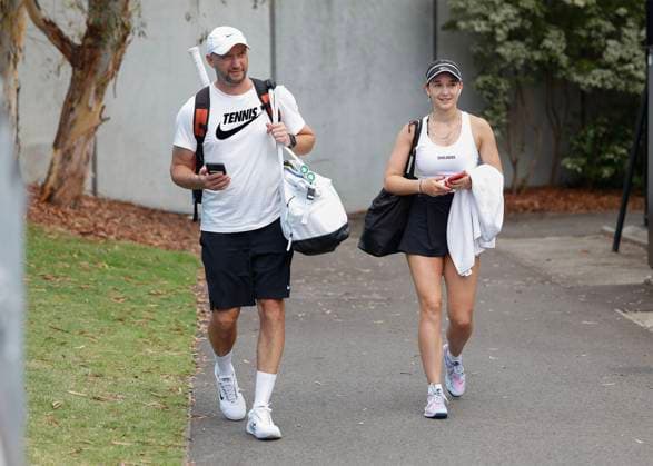 Eva Lys and father Vladimir Wolodymyr after the victory, Australian Open 2023, Melbourne Park, Victoria, Australia Copyright: xJuergenxHasenkopfx