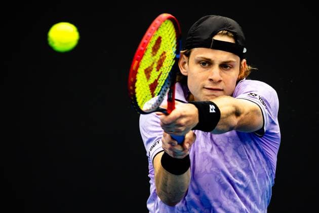 Belgian Zizou Bergs pictured in action during a tennis match between Belgian Bergs and Bulgarian Andreev, in the third round of the men s qualifications for the Australian Open tennis Grand Slam, Thursday 12 January 2023 in Melbourne Park, Melbourne, Australia. PATRICKxHAMILTON  x58080668x