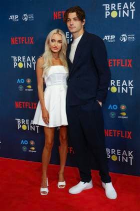 Taylor Fritz Taylor Fritz and girlfriend Morgan Riddle, Netflix Breakpoint Red carpet event, Australian Open 2023, Melbourne Park, Victoria, Australia Australian Open Melbourne Park Melbourne Victoria Australia 12 01 2023 Copyright: xJuergenxHasenkopfx