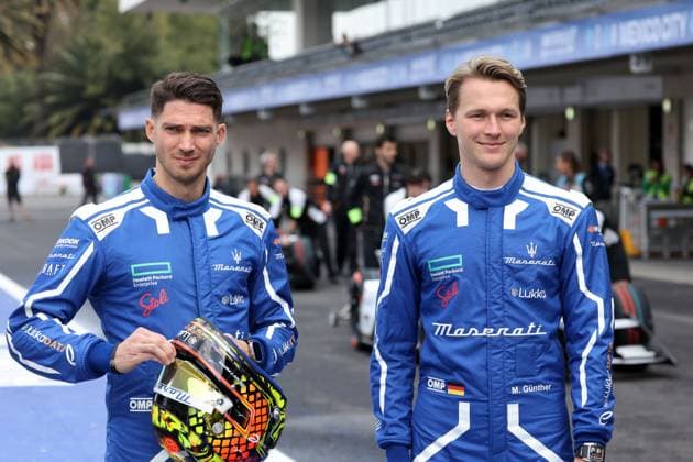Edoardo Mortara SUI and teammate Maximilian Günter GER Maserati, TAG Heuer Porsche, laughing, Formula E FIA World Championship, Season 9, Mexico City E Prix, 12 01 2023, MEX