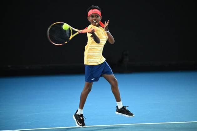 TENNIS AO PRACTICE DJOKOVIC KYRGIOS, Thaadhie Karunanayake in action during a practice match ahead of the 2023 Australian Open tennis tournament at Melbourne Park in Melbourne, Friday, January 13, 2023. ( NO ARCHIVING, EDITORIAL USE ONLY, NO USE IN BOOKS WITHOUT CONSENT MELBOURNE VICTORIA AUSTRALIA  Copyright: xJAMESxROSSx 20230113001751802160