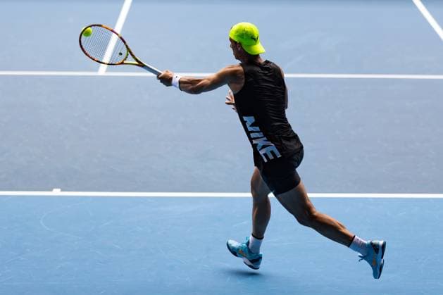 January 13, 2023, Melbourne, Victoria, Australia: MELBOURNE, AUSTRALIA - JANUARY 13: Rafael Nadal of Spain practices ahead of the 2023 Australian Open at Melbourne Park on January 13, 2023 in Melbourne, Australia. Melbourne Australia - ZUMAp121 20230113_zsp_p121_043 Copyright: xChrisxPutnamx