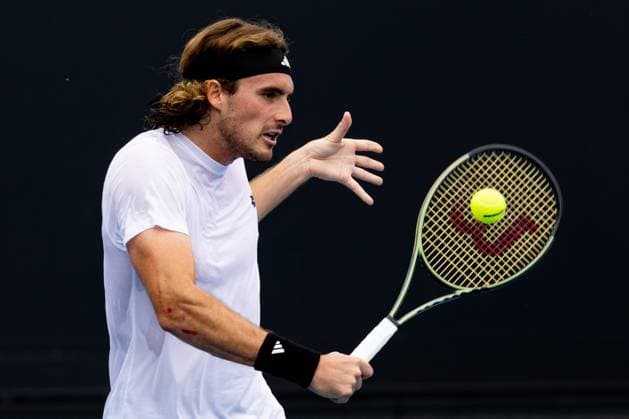 January 13, 2023, Melbourne, Victoria, Australia: MELBOURNE, AUSTRALIA - JANUARY 13: Stefanos Tsitsipas of Greece practices ahead of the 2023 Australian Open at Melbourne Park on January 13, 2023 in Melbourne, Australia. Melbourne Australia - ZUMAp121 20230113_zsp_p121_052 Copyright: xChrisxPutnamx