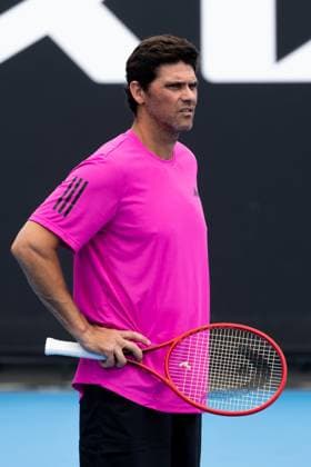 January 13, 2023, Melbourne, Victoria, Australia: MELBOURNE, AUSTRALIA - JANUARY 13: Mark Philippoussis (AUS) coaches Stefanos Tsitsipas of Greece in practice ahead of the 2023 Australian Open at Melbourne Park on January 13, 2023 in Melbourne, Australia. Melbourne Australia - ZUMAp121 20230113_zsp_p121_055 Copyright: xChrisxPutnamx