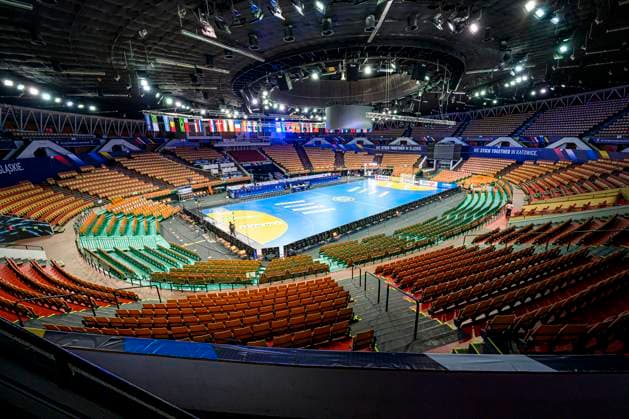 Katowice, 13. Januar 2023: Handball IHF WM, Vorrunde, Gruppe E, Deutschland - Katar Innenansicht Übersicht Spodek Arena Katowice, Featurebild Katowice Spodek Arena Polen *** Katowice, 13 January 2023 Handball IHF World Championship, preliminary round, group E, Germany Qatar interior overview Spodek Arena Katowice, feature image Katowice Spodek Arena Poland