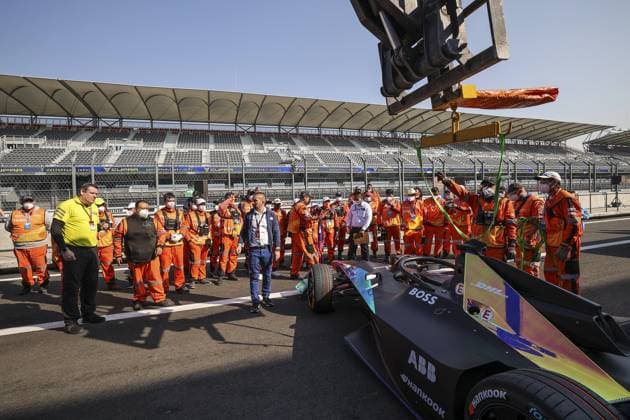 Marshals Recovery training during the 2023 Mexico City ePrix, 1st meeting of the 2022-23 ABB FIA Formula E World Championship, WM, Weltmeisterschaft on the Autodromo Hermanos Rodriguez from January 12 to 14, in Mexico City, Mexico - AUTO - 2022 FORMULA E MEXICO CITY ePRIX DPPI Panoramic  0342300100155