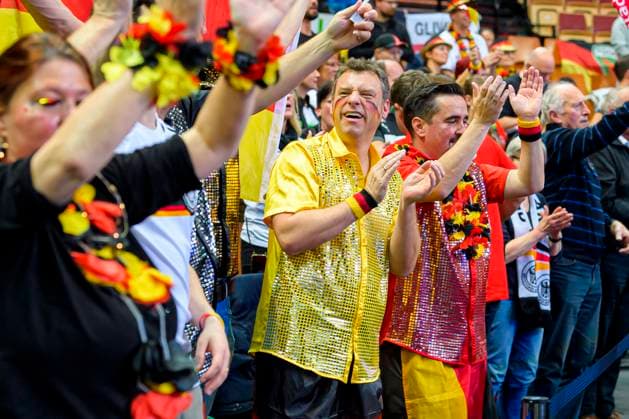 Katowice, 13 January 2023 Handball IHF World Championship, preliminary round, group E, Germany Qatar fan curve fans fan block Katowice Spodek Arena Poland