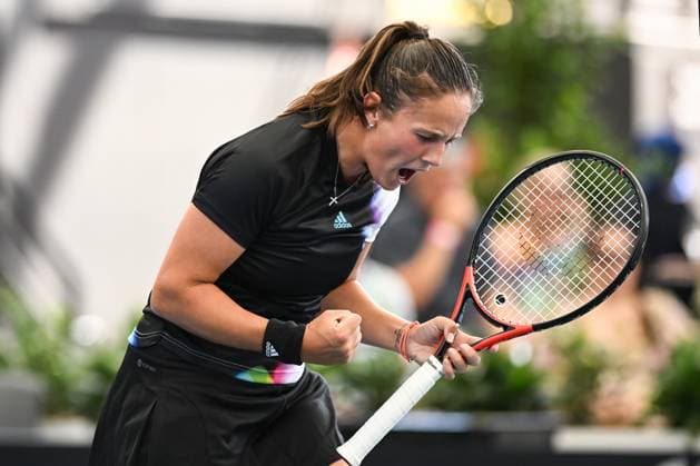 TENNIS ADELAIDE INTERNATIONAL, Daria Kasatkina of Russia reacts after winning a point against Belinda Bencic of Switzerland during the 2023 Adelaide International Tennis Tournament at the Memorial Drive Tennis Centre in Adelaide, Saturday, January 14, 2023. ( NO ARCHIVING, EDITORIAL USE ONLY, NO USE IN BOOKS WITHOUT CONSENT ADELAIDE SOUTH AUSTRALIA AUSTRALIA  Copyright: xMICHAELxERREYx 20230114001752110761