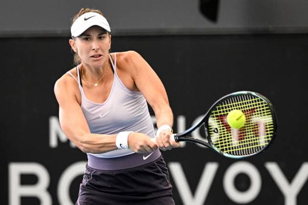 TENNIS ADELAIDE INTERNATIONAL, Belinda Bencic of Switzerland hits a backhand during the 2023 Adelaide International Tennis Tournament at the Memorial Drive Tennis Centre in Adelaide, Saturday, January 14, 2023. ( NO ARCHIVING, EDITORIAL USE ONLY, NO USE IN BOOKS WITHOUT CONSENT ADELAIDE SOUTH AUSTRALIA AUSTRALIA  Copyright: xMICHAELxERREYx 20230114001752122440