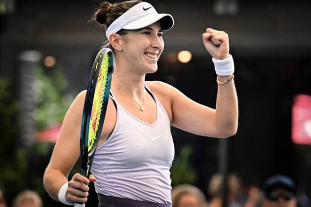 TENNIS ADELAIDE INTERNATIONAL, Belinda Bencic of Switzerland reacts after winning the Women?s Singles Final defeating Daria Kasatkina of Russia during the 2023 Adelaide International Tennis Tournament at the Memorial Drive Tennis Centre in Adelaide, Saturday, January 14, 2023. ( NO ARCHIVING, EDITORIAL USE ONLY, NO USE IN BOOKS WITHOUT CONSENT ADELAIDE SOUTH AUSTRALIA AUSTRALIA  Copyright: xMICHAELxERREYx 20230114001752122911