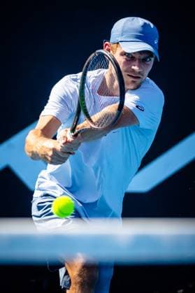 Belgian David Goffin pictured during a training session ahead of the Australian Open tennis Grand Slam, Saturday 14 January 2023 in Melbourne Park, Melbourne, Australia. PATRICKxHAMILTON  x58146799x