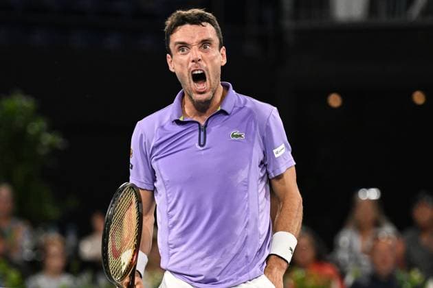 TENNIS ADELAIDE INTERNATIONAL, Roberto Bautista Agut of Spain reacts after winning a point during the 2023 Adelaide International Tennis Tournament at the Memorial Drive Tennis Centre in Adelaide, Saturday, January 14, 2023. ( NO ARCHIVING, EDITORIAL USE ONLY, NO USE IN BOOKS WITHOUT CONSENT ADELAIDE SOUTH AUSTRALIA AUSTRALIA  Copyright: xMICHAELxERREYx 20230114001752143388