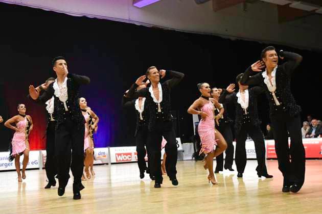 GER Dancing, 1 National League of Latin Formations 14 01 2023, GER Dancing, 1 National League of Latin Formations,, final round, in the picture Gruen Gold Club Bremen A with the theme Emozioni 2023 nordphotoxGmbH xWitke nph00002