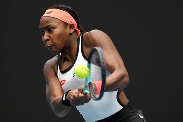 TENNIS AUSTRALIAN OPEN, Coco Gauff of USA returns during her Women?s Singles 1st Round match against Katerina Siniakova of Czech Republic on Day 1 of the 2023 Australian Open tennis tournament at Melbourne Park in Melbourne, Monday, January 16, 2023. ( NO ARCHIVING, EDITORIAL USE ONLY, NO USE IN BOOKS WITHOUT CONSENT MELBOURNE VICTORIA AUSTRALIA  Copyright: xLUKASxCOCHx 20230116001752890740