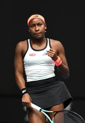 TENNIS AUSTRALIAN OPEN, Coco Gauff of USA reacts during her Women?s Singles 1st round match against Katerina Siniakova of Czech Republic on Day 1 of the 2023 Australian Open tennis tournament at Melbourne Park in Melbourne, Monday, January 16, 2023. ( NO ARCHIVING, EDITORIAL USE ONLY, NO USE IN BOOKS WITHOUT CONSENT MELBOURNE VICTORIA AUSTRALIA  Copyright: xLUKASxCOCHx 20230116001752892977