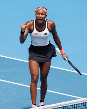 January 16, 2023: 7th seed Coco GAUFF of the USA in celebrates after defeating Katerina SINIAKOVA of the Czech Republic in the Women s Singles match on day 1 of the 2023 Australian Open on Rod Laver Arena, in Melbourne, Australia. Cal Media. USA - ZUMAc04_ 20230116_zaf_c04_002 Copyright: xSydneyxLowx