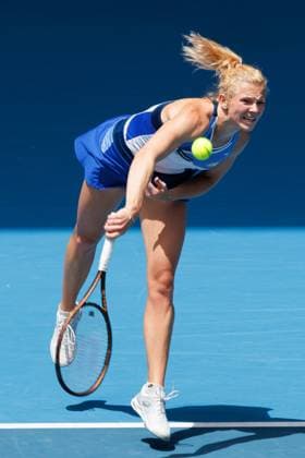 January 16, 2023: Katerina SINIAKOVA of the Czech Republic in action against 7th seed Coco GAUFF of the USA in the Women s Singles match on day 1 of the 2023 Australian Open on Rod Laver Arena, in Melbourne, Australia. Cal Media. USA - ZUMAc04_ 20230116_zaf_c04_017 Copyright: xSydneyxLowx