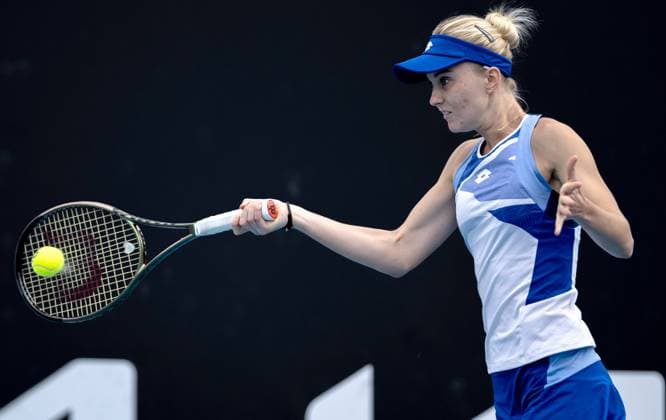 TENNIS AUSTRALIAN OPEN, Polina Kudermetova of Russia returns during her Women?s Singles 1st round match against Olivia Gadecki of Australia on Day 1 of the 2023 Australian Open tennis tournament at Melbourne Park in Melbourne, Monday, January 16, 2023. ( NO ARCHIVING, EDITORIAL USE ONLY, NO USE IN BOOKS WITHOUT CONSENT MELBOURNE VICTORIA AUSTRALIA  Copyright: xDIEGOxFEDELEx 20230116001752926981