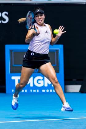 MELBOURNE, VIC - JANUARY 16: Jessica Pegula of the United States of America in action during Round 1 of the 2023 Australian Open on January 16 2023, at Melbourne Park in Melbourne, Australia. (Photo by Jason Heidrich Icon Sportswire) TENNIS: JAN 16 Australian Open Icon220116042