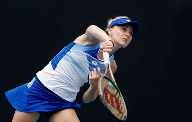 TENNIS AUSTRALIAN OPEN, Polina Kudermetova of Russia serves during her Women?s Singles 1st round match against Olivia Gadecki of Australia on Day 1 of the 2023 Australian Open tennis tournament at Melbourne Park in Melbourne, Monday, January 16, 2023. ( NO ARCHIVING, EDITORIAL USE ONLY, NO USE IN BOOKS WITHOUT CONSENT MELBOURNE VICTORIA AUSTRALIA  Copyright: xDIEGOxFEDELEx 20230116001752942275