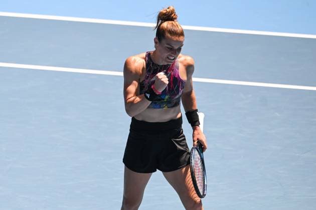 Mandatory Credit: Photo by James Gourley Shutterstock (13714310bb) Maria Sakkari celebrates during her first round match Australian Open, Day One, Tennis, Melbourne Park, Melbourne, Australia - 16 Jan 2023 Australian Open, Day One, Tennis, Melbourne Park, Melbourne, Australia - 16 Jan 2023 Copyright: xJamesxGourley Shutterstockx 13714310bb