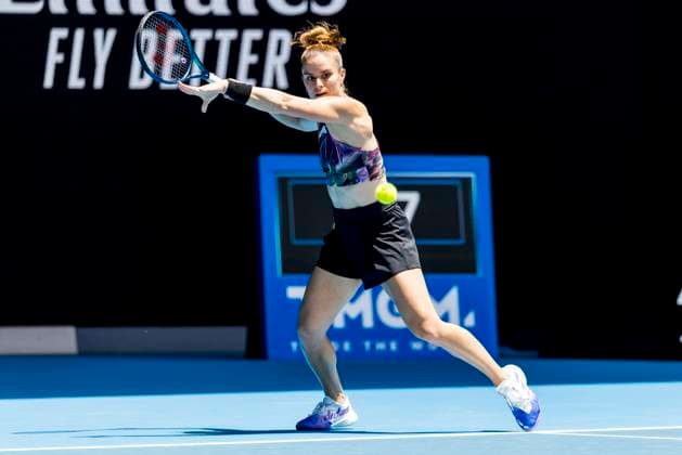 MELBOURNE, VIC - JANUARY 16: Maria Sakkara of Greece in action during Round 1 of the 2023 Australian Open on January 16 2023, at Melbourne Park in Melbourne, Australia. (Photo by Jason Heidrich Icon Sportswire) TENNIS: JAN 16 Australian Open Icon220116097